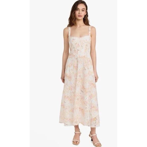 Bardot Women's Lilah Corset Midi Dress Floral Eyelet Sz L NWT $189 - Picture 1 of 14